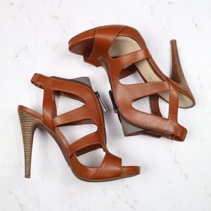 Jessica Simpson brown strappy zip up heels